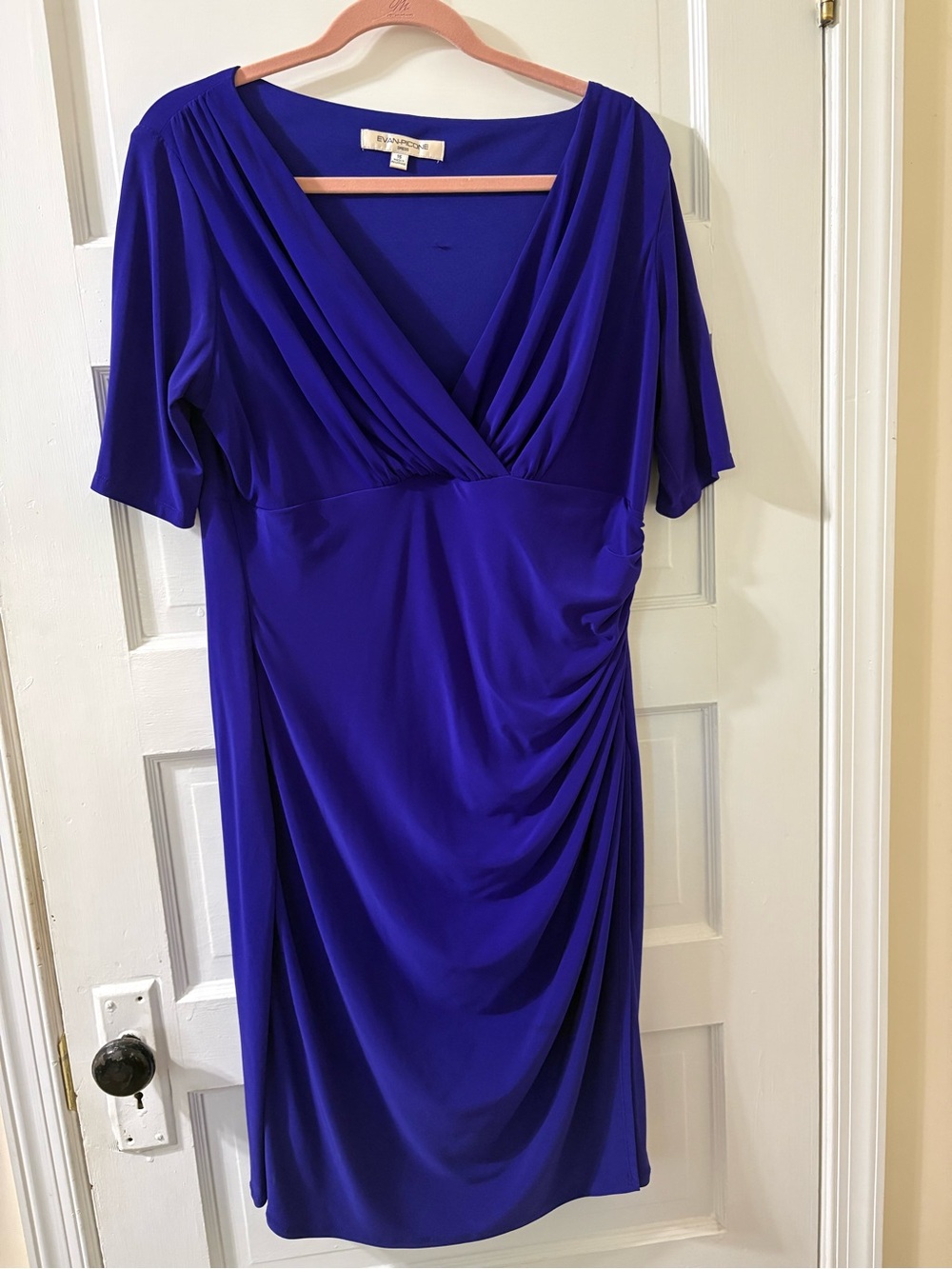 Evan Picone Royal Blue Faux-Wrap Midi Dress - Size 16